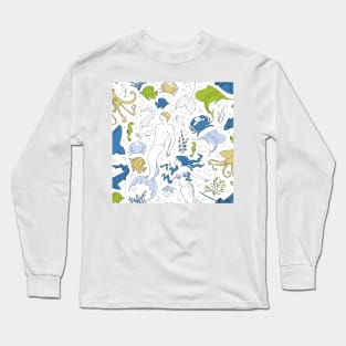 under the sea - white blue beige green Long Sleeve T-Shirt